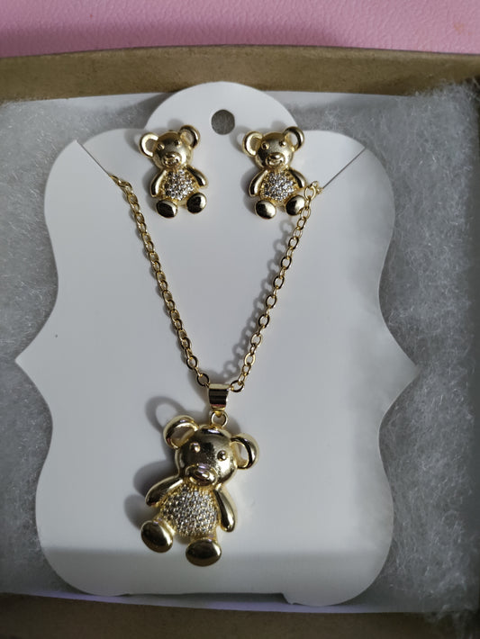 TeddyBear Necklace & Earring Set